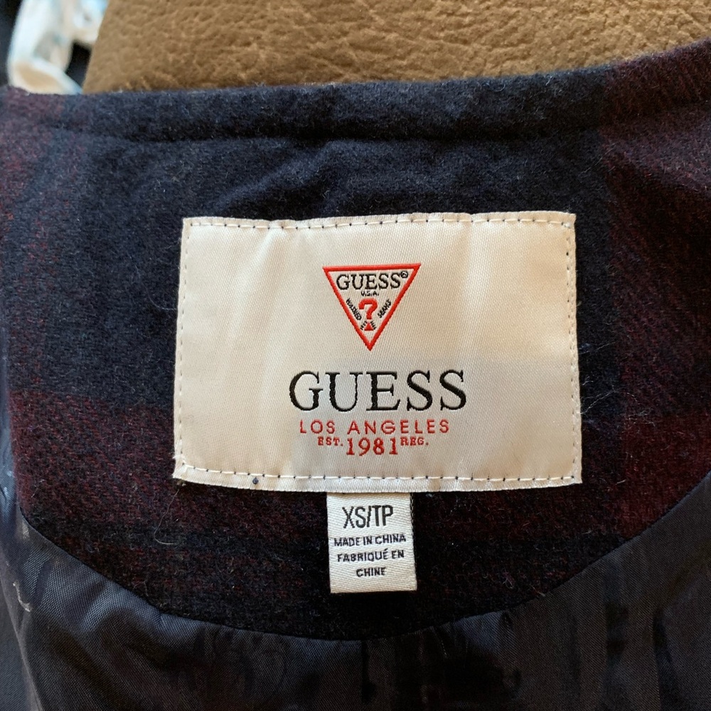 Vintage Guess LA Wool Shacket Navy Plaid Jacket Preppy Twee Coquette XS Cape - Picture 5 of 14